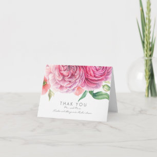 Rosa Wasserfarben Blumen Elegante Hochzeits-Dankes Dankeskarte