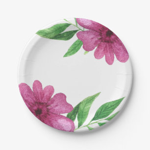 Rosa Wasserfarben-Blumen Floral Frühlings-Braut- D Pappteller