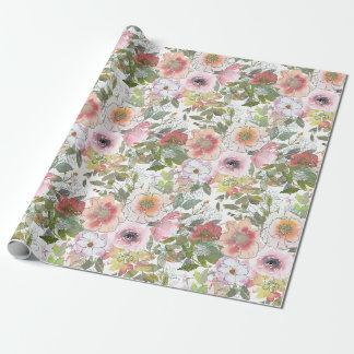 Rosa Wasserfarben-Blumen-Grün Geschenkpapier