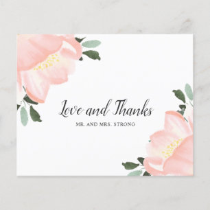 Rosa Wasserfarben-Blumen Hochzeit Danke