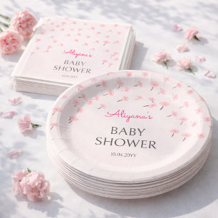 Rosa Wasserfarben-Blumen-Minimal-Baby-Party Pappteller
