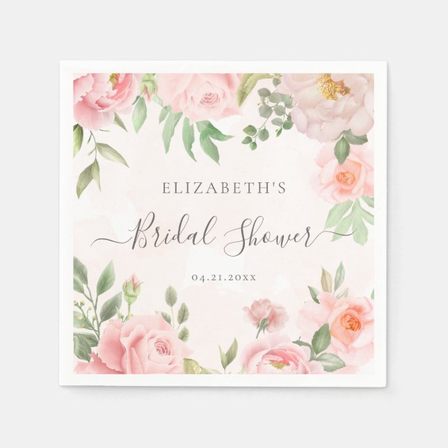 Rosa Wasserfarben-Blumen-Pfingstrosen-Hochzeitsdus Serviette (Vorderseite)