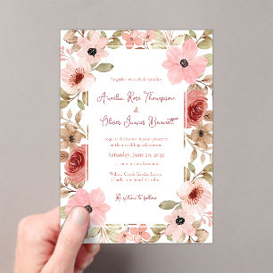 Rosa Wasserfarben-Blumen Romantische Hochzeit Acryleinladungen