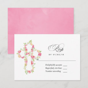 Rosa Wasserfarben-Blumen-Taufe oder Firmung RSVP Karte