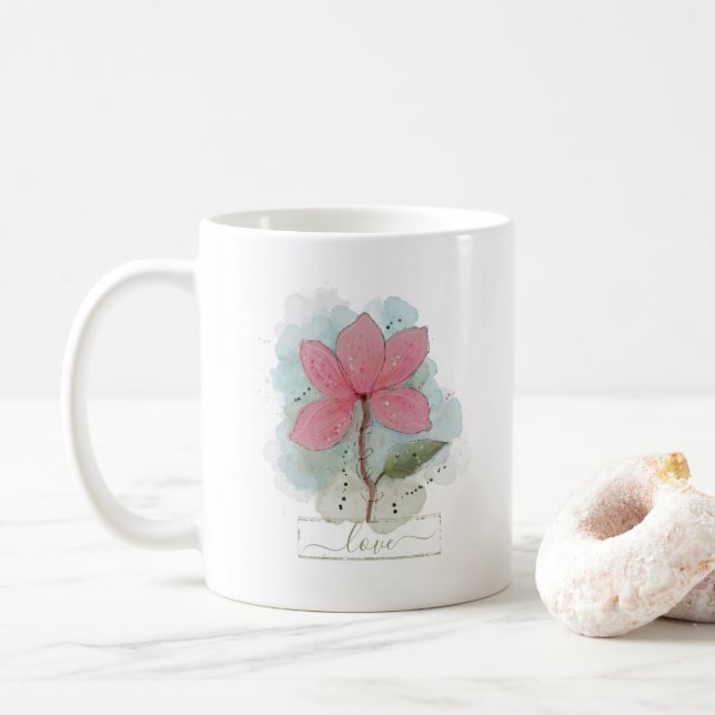 Rosa Wasserfarben-Blumenliebe  Kaffeetasse (Mit Donut)