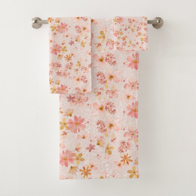 Rosa Wasserfarben-Blumenmuster Badhandtuch Set (Insitu)