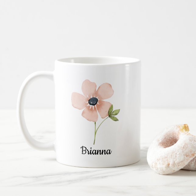 Rosa Wasserfarben-Blumenname Kaffeetasse (Mit Donut)