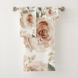 Rosa Wasserfarben-Blumenprint Botanisch in zartem Badhandtuch Set