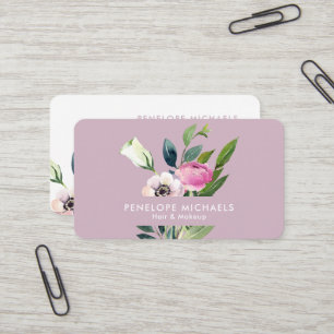 Rosa Wasserfarben-Blumenstrauß Minimalistisches Pa Visitenkarte