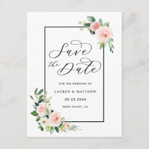 Rosa Wasserfarben-Blüten-Hochzeit-Einladung zum Vo Ankündigungspostkarte