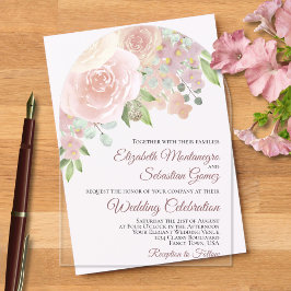 Rosa Wasserfarben Boho Rose Elegante Hochzeit Acryleinladungen