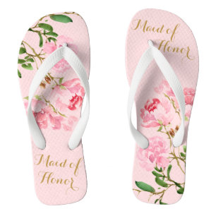 Rosa Wasserfarben-Brautjungfer-Flipflop mit Blumen Flip Flops
