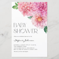 Rosa Wasserfarben-Dahlie-Baby-Shower-Einladung