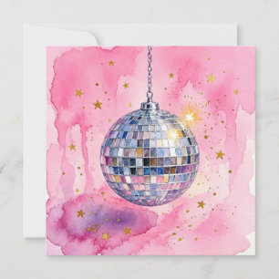 Rosa Wasserfarben Disco Ball Karte. Karte