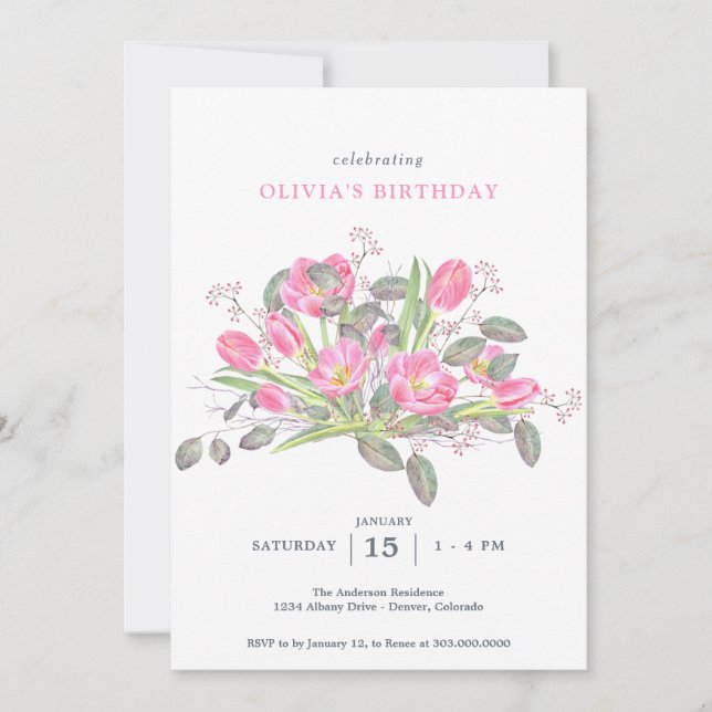 Rosa Wasserfarben Einladung (Vorderseite)