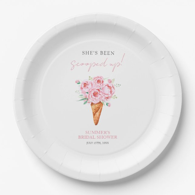Rosa Wasserfarben-Eiscreme-Brautparty Pappteller (Vorderseite)