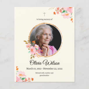 Rosa Wasserfarben Florales Nachruf-Gedenkdienst  Flyer