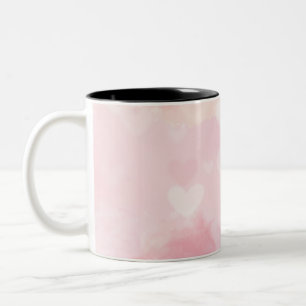 Rosa Wasserfarben-Herzen Hintergrund – Romantische Zweifarbige Tasse