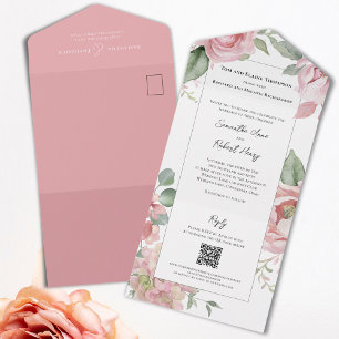 Rosa Wasserfarben-Hochzeit All In One Einladung