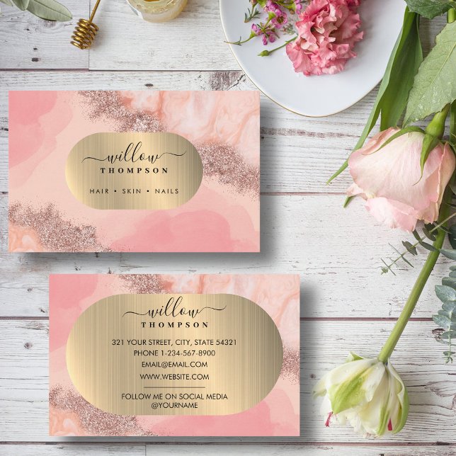 Rosa Wasserfarben Imitate Golden Foil Beruflich Visitenkarte (Blush Pink Watercolor Faux Gold Foil Professional Business Card)