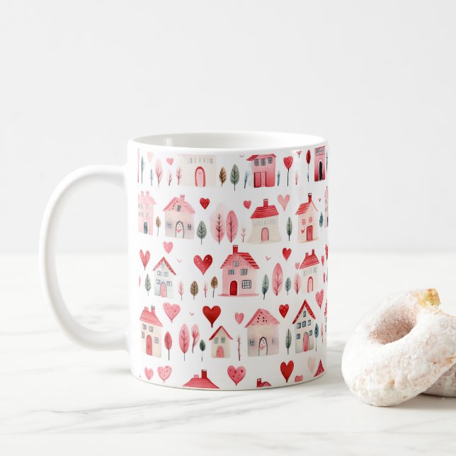 Rosa Wasserfarben Kaffeetasse (Mit Donut)