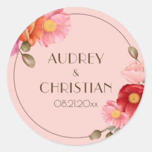 Rosa Wasserfarben-Mohn-Hochzeitsaufkleber Runder Aufkleber