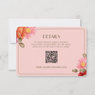 Rosa Wasserfarben-Mohn-Hochzeitsdetails RSVP Karte