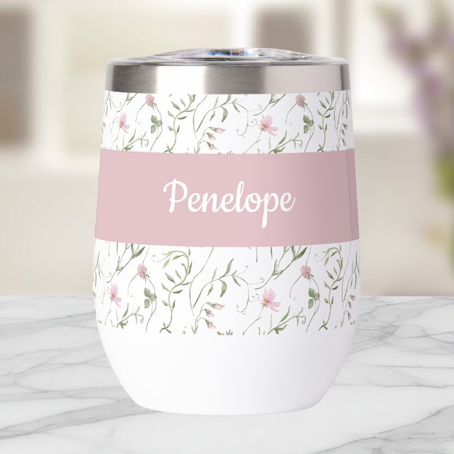 Rosa Wasserfarben-Monogramm-Name mit Wildblumen (Von Creator hochgeladen)