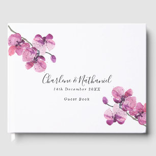 Rosa Wasserfarben-Orchideen Hochzeit Gästebuch