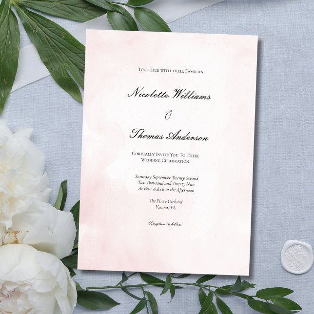 Rosa Wasserfarben - Parco delle camelie Locarno Einladung (Blush Pink Watercolor Elegant Formal Wedding invitation)