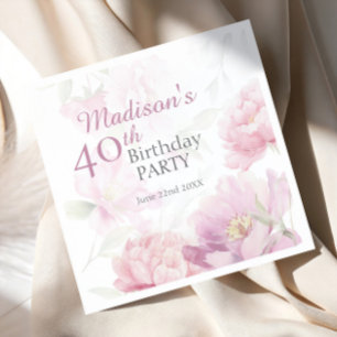 Rosa Wasserfarben-Pfingstrose 40. Geburtstag Serviette