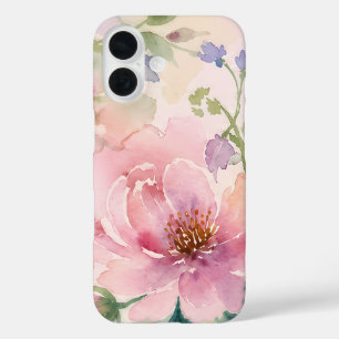 Rosa Wasserfarben-Pfingstrose Floral iPhone 16 Hülle