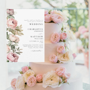Rosa Wasserfarben-Pfingstrosen Elegante Hochzeit I Einladung