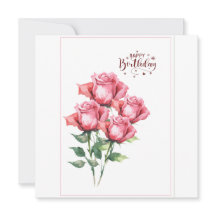 Rosa Wasserfarben-Rosen Flache Geburtstagskarte