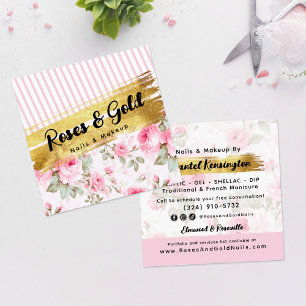 Rosa Wasserfarben-Rosen & Gold im Shabby-Chic-Stil Quadratische Visitenkarte