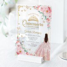 Rosa Wasserfarben-Rosen Goldene Quinceanera