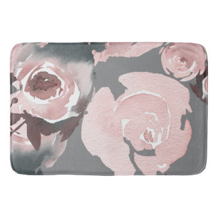 Rosa Wasserfarben-Rosen Graue Holzkohle Floral Badematte
