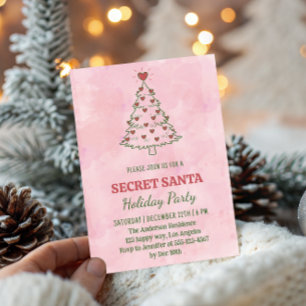 Rosa Wasserfarben Secret Santa Weihnachtsfeier Einladung