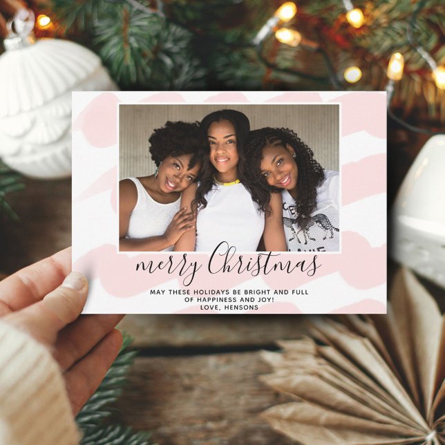 Rosa Wasserfarben Streifen Merke Weihnachtsfotokar (Von Creator hochgeladen)