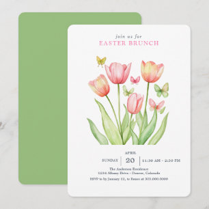 Rosa Wasserfarben Tulpen Hase Kaninchen Einladung