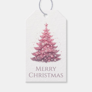 Rosa Wasserfarben-Weihnachtsbaum mit glitzernden A Geschenkanhänger
