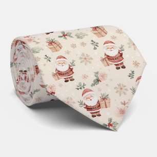 Rosa Wasserfarben-Weihnachtsmann mit Schneeflocken Krawatte