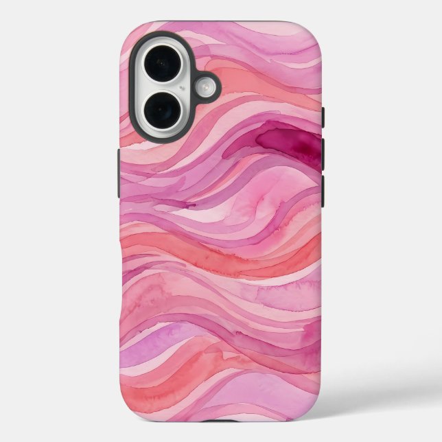 Rosa Wasserfarben-Wellenmuster iPhone 16 Hülle (Rückseite)