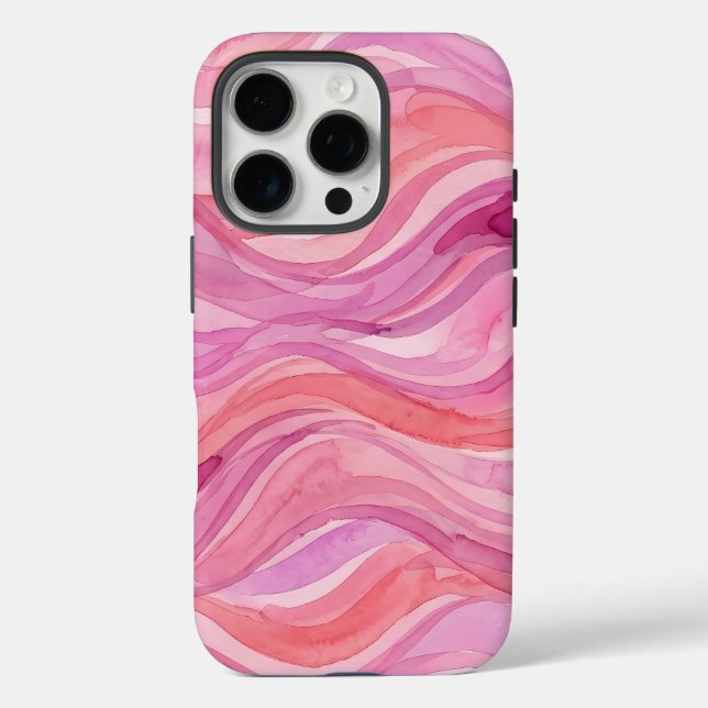 Rosa Wasserfarben-Wellenmuster iPhone 16 Pro Hülle (Rückseite)