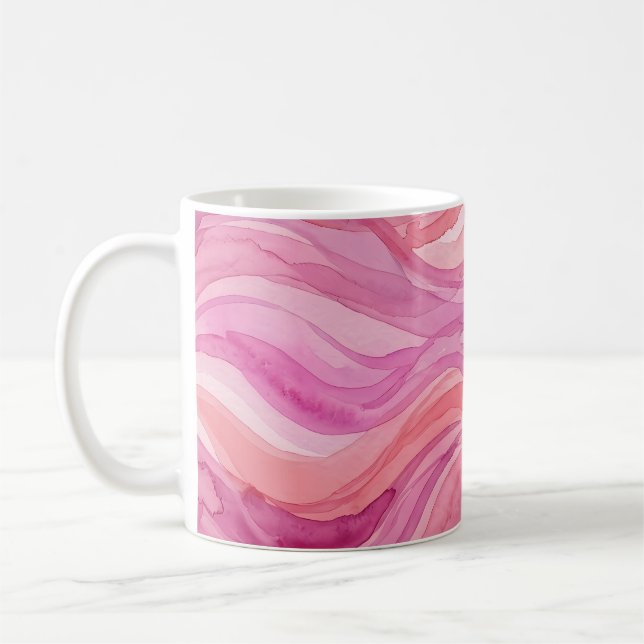 Rosa Wasserfarben-Wellenmuster Kaffeetasse (Links)