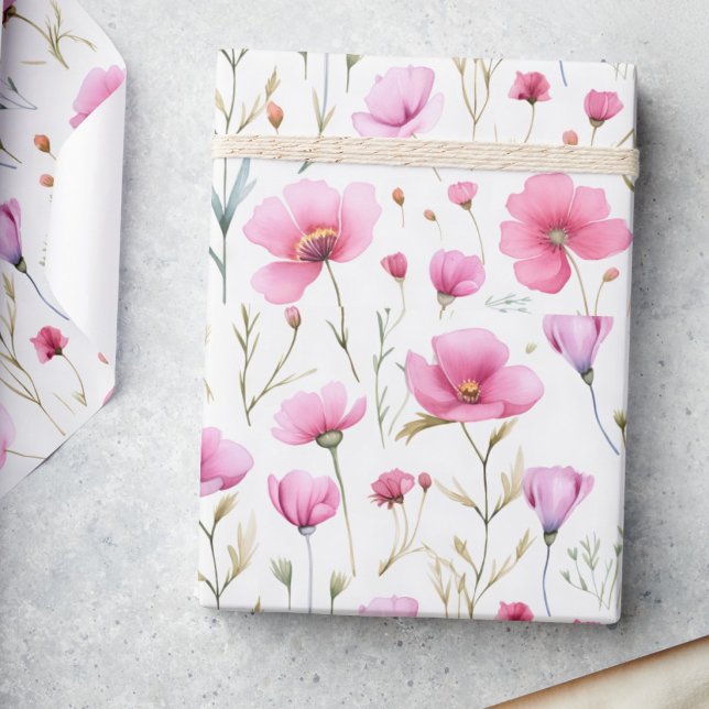 Rosa Wasserfarben-Wildblume Geschenkpapier (Von Creator hochgeladen)