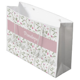 Rosa Wasserfarben-Wildblumen-Monogramm-Name Große Geschenktüte