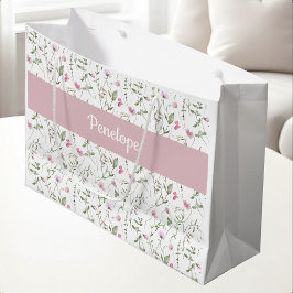 Rosa Wasserfarben-Wildblumen-Monogramm-Name Große Geschenktüte