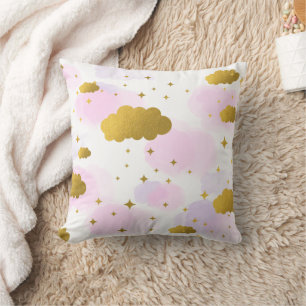 Rosa Wasserfarben Wolken Gold Stars Sky Kissen