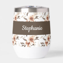 Rosa Wasserfarbene Wildblumen-Monogramm-Name Therm